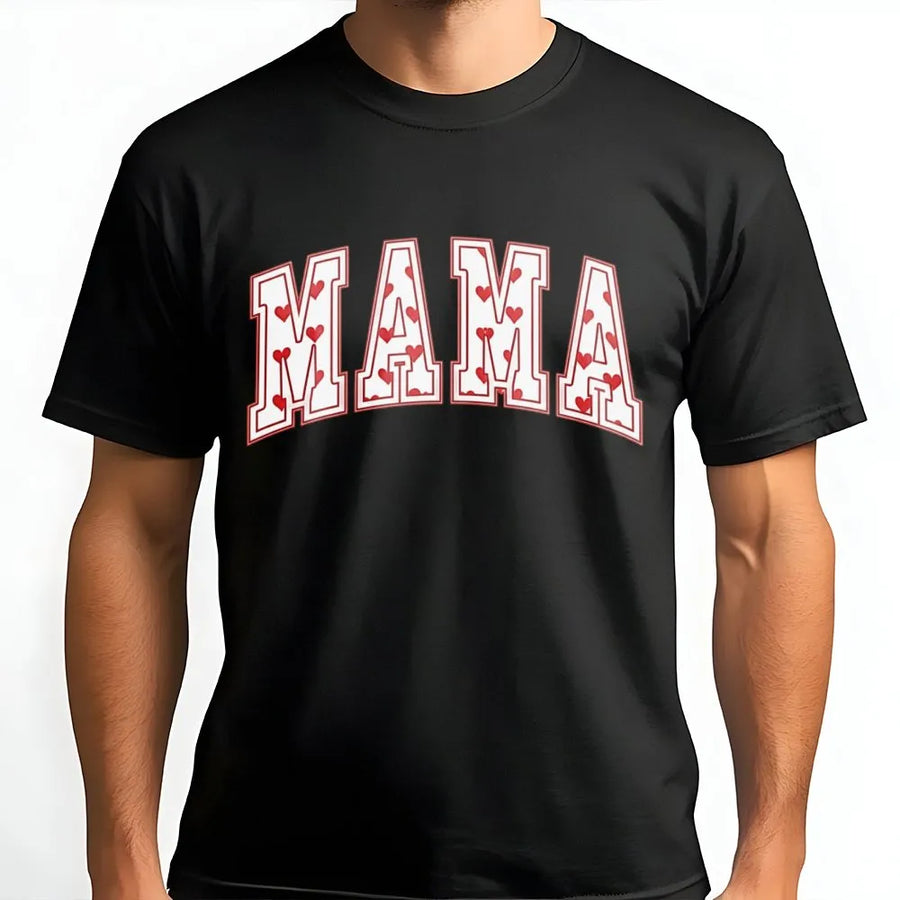 Mama Varsity Heart T-Shirt | Retro Lettering Valentine Graphic Design | Premium Cotton Apparel | Cute Gift For Mom Wife Girlfriend