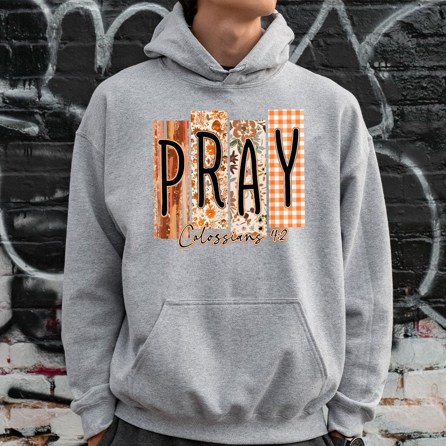 Pray Hoodie | Colossians 4:2 Bible Verse Floral Design | Premium Cotton-Poly Blend | Boho Christian Gift for Women and Men