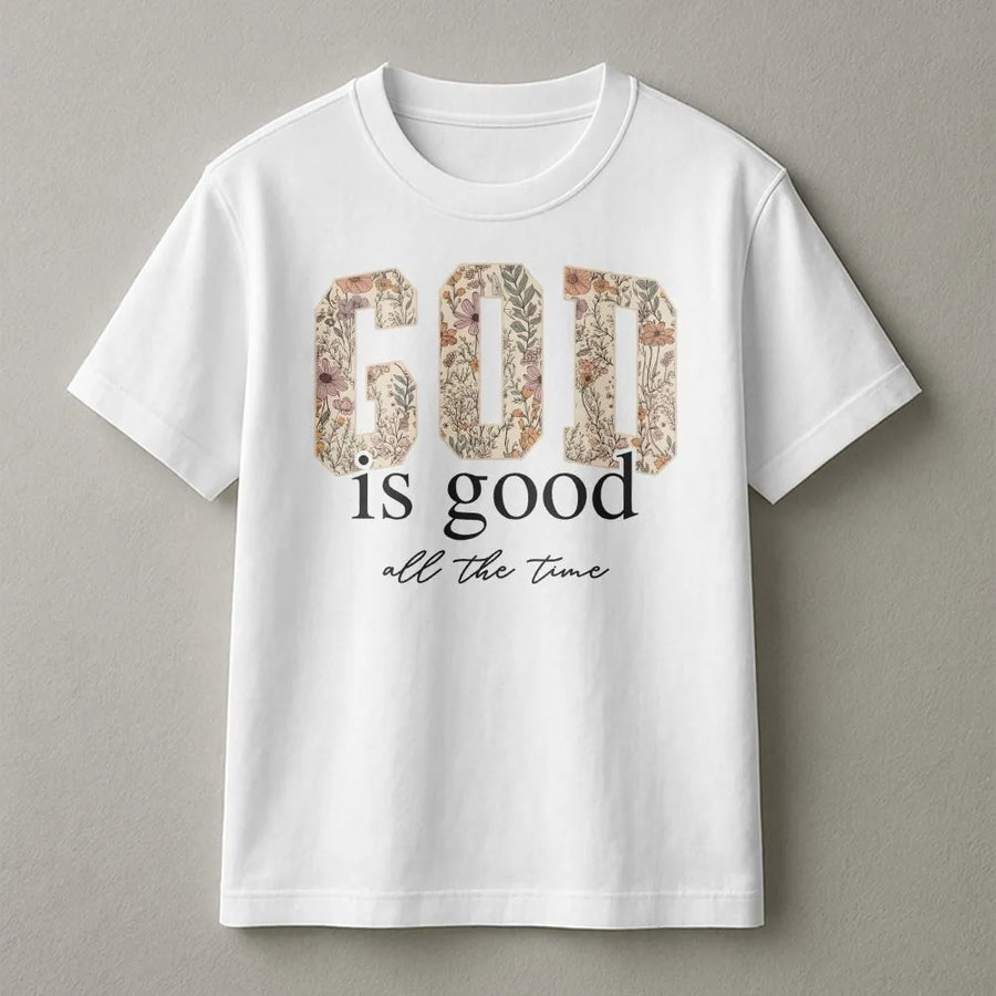 God is Good Christian T-Shirt | Vintage Floral Text Design | Premium Cotton Blend | Inspirational Religious Gift for Women