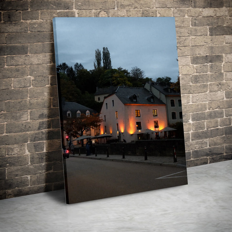 European Village Canvas Print | Charming Old Town Street at Twilight | Premium Gallery Quality Art | Cozy Home Decor Gift for Travelers