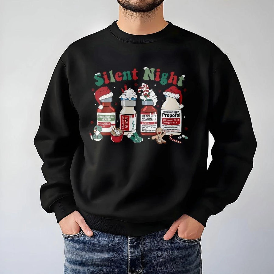 Silent Night Christmas Sweatshirt | Funny Medical Nurse Gift | Soft Cotton Blend Crewneck | Cute Holiday Healthcare Worker Apparel