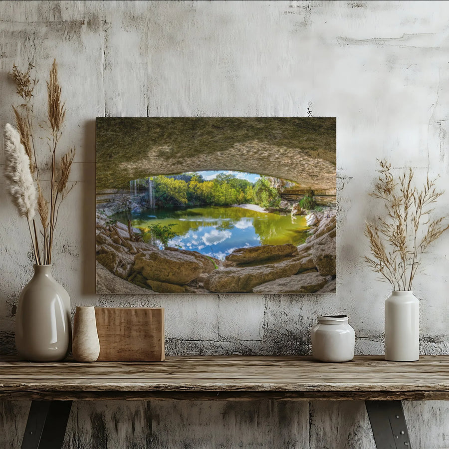 Hamilton Pool Texas Landscape Horizontal Canvas | Cave Grotto Waterfall Wall Art Print | Premium 1.25” Gallery Wrap | Living Room Office Decor Nature Lover Gift