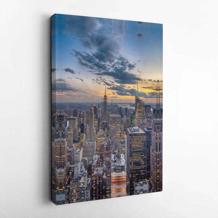 New York City Skyline Canvas Wall Art | Manhattan Sunset Cityscape Photography | Premium Gallery Wrapped Canvas | Gift for Office & Modern Home Decor