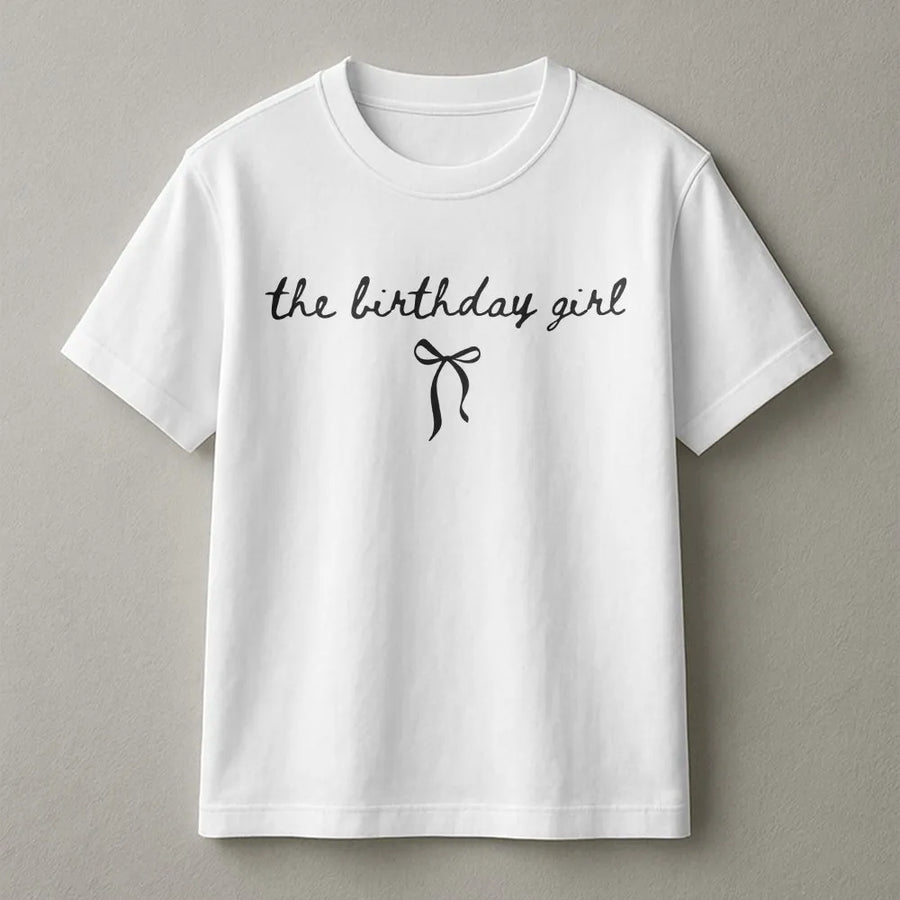 Birthday Girl T-Shirt | Coquette Aesthetic Bow Graphic | Premium Cotton Blend | Birthday Party Gift for Women, Cute Bday Outfit