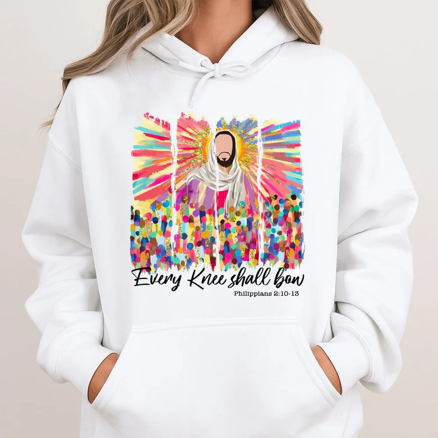 Jesus Hoodie | Every Knee Shall Bow Religious Art | Premium Cotton Blend | Christian Gift for Men and Women