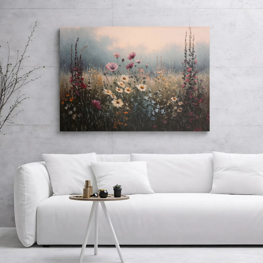 Wildflower Meadow Canvas Print | Impressionist Pink Cosmos Floral Wall Art | 1.25-Inch Gallery Wrap | Bohemian Home Decor Gift