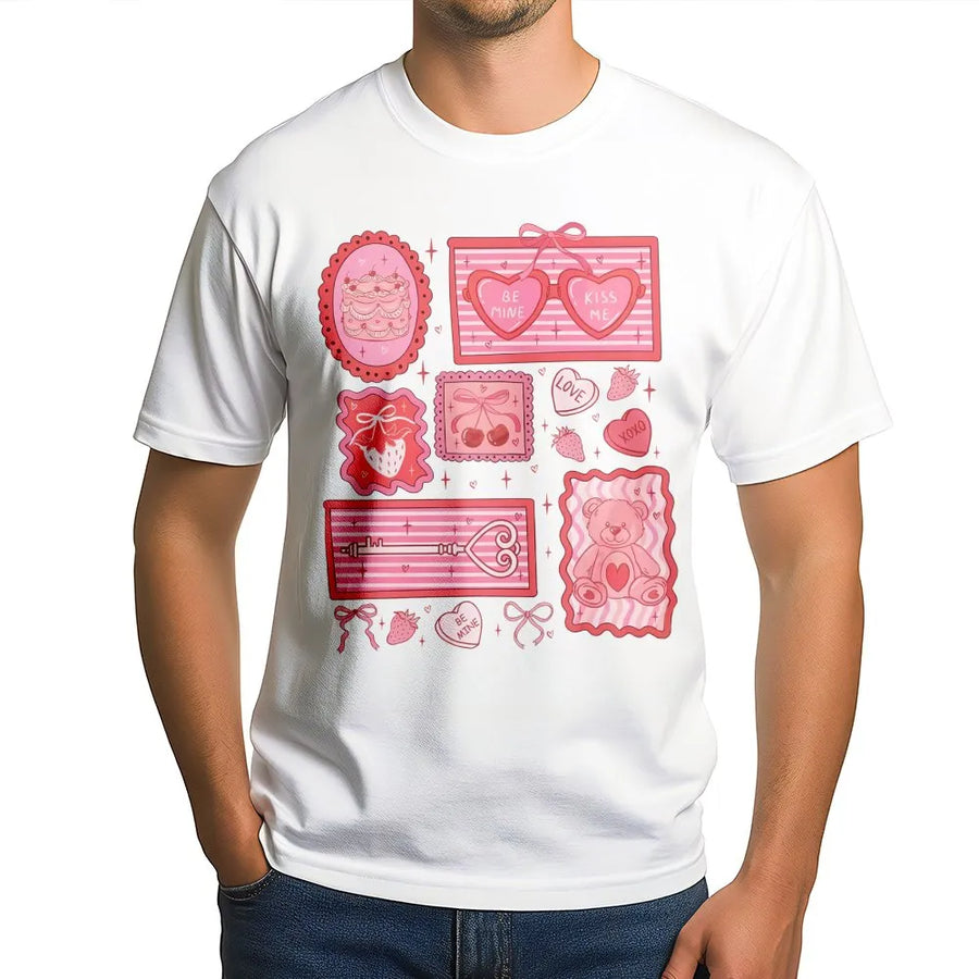 Valentine Coquette Heart T-Shirt | Pink Aesthetic Strawberry Cherry Graphic | Premium Soft Cotton | Romantic Gift For Her Women Teens