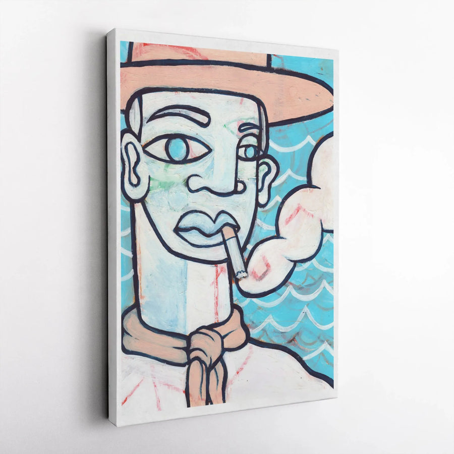 Abstract Portrait Canvas Print | Cubist Man Smoking Art | Gallery-Quality Fade-Resistant Wall Decor | Modern Home Office Statement Piece