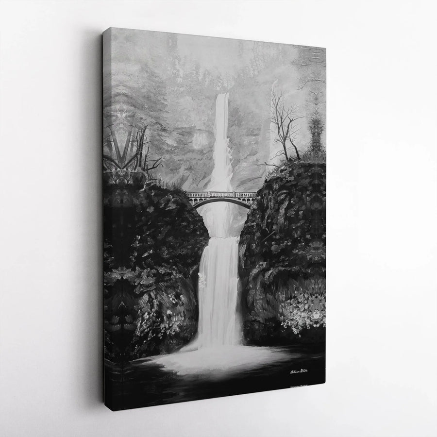 Multnomah Falls Canvas Print | Black and White Waterfall Landscape | Premium Gallery Wrap Wall Art | Nature Home Decor Gift for Waterfall Lovers