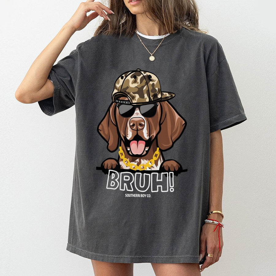 GSP Dog Graphic T-Shirt | Bruh Funny German Shorthaired Pointer Design | Premium 100% Cotton Tee | Gift for Dog Lovers & Country Boys