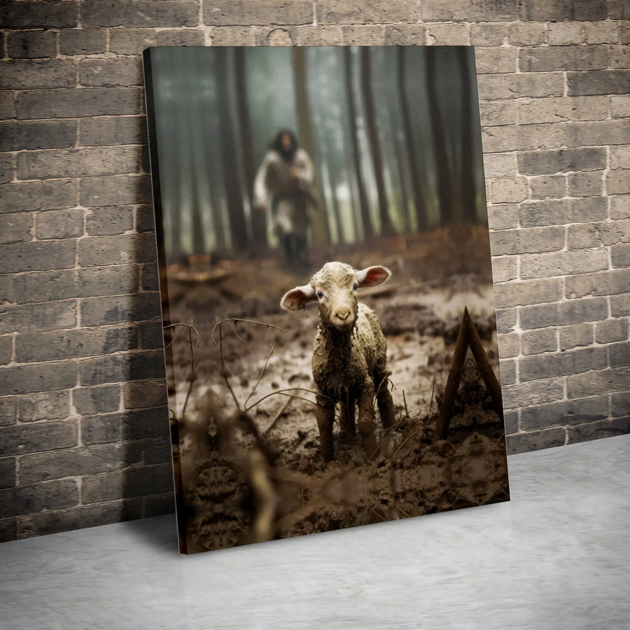 Jesus Good Shepherd Canvas Print | Lost Lamb Rescued by Christ | Premium Gallery Wrap Wall Art | Christian Home Decor & Religious Gift