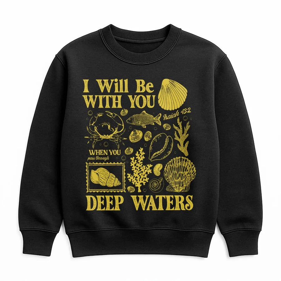 Isaiah 43:2 Christian Sweatshirt | Deep Waters Seashell Ocean Graphic | Premium Unisex Scripture Apparel | Faith-Based Coastal Gift for Women & Men