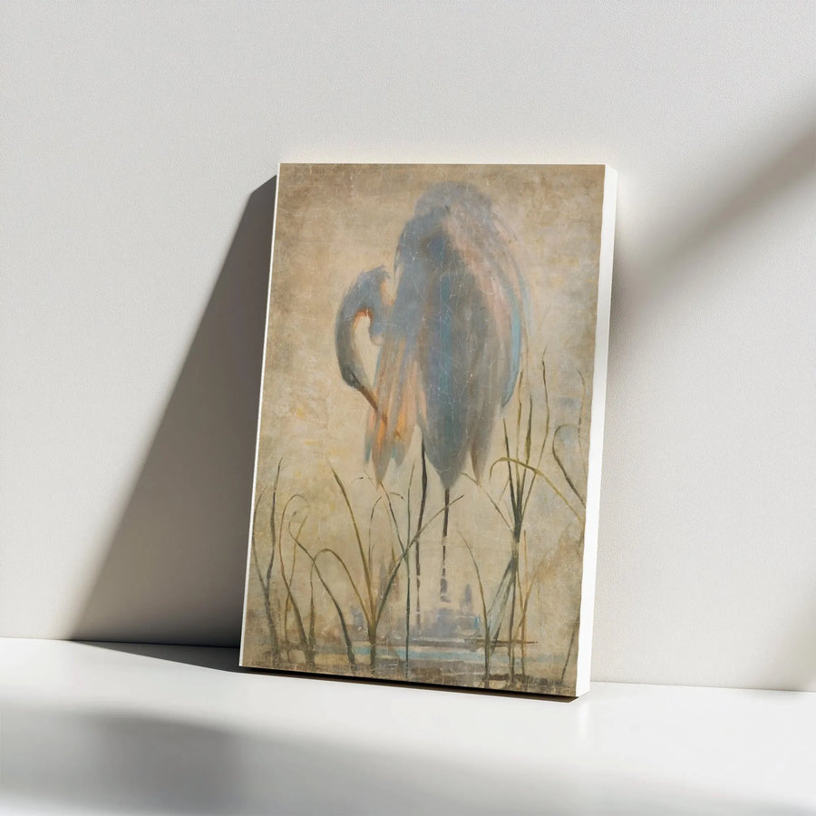 Heron Painting Vertical Canvas | Vintage Coastal Bird Artwork | Premium 1.25" Thick Gallery Wrap | Nature Lover Home Decor Gift