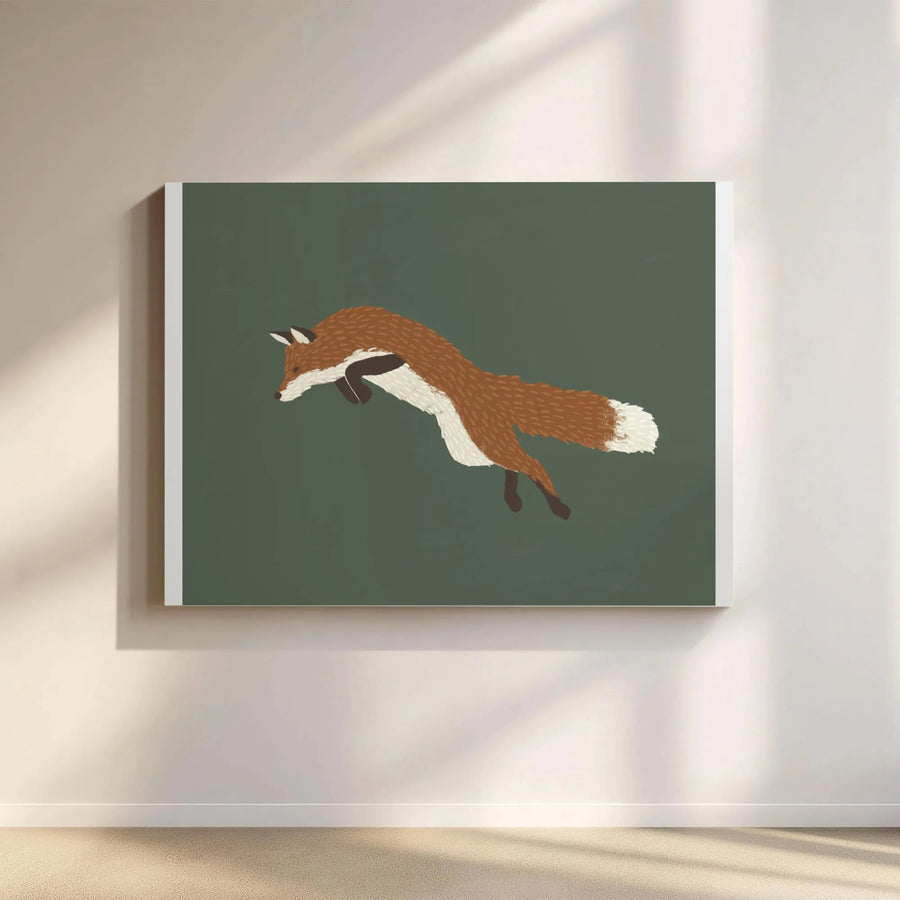 Leaping Fox Canvas Print | Minimalist Woodland Animal Art | Premium Framed Gallery Canvas | Modern Nursery & Cabin Decor Gift
