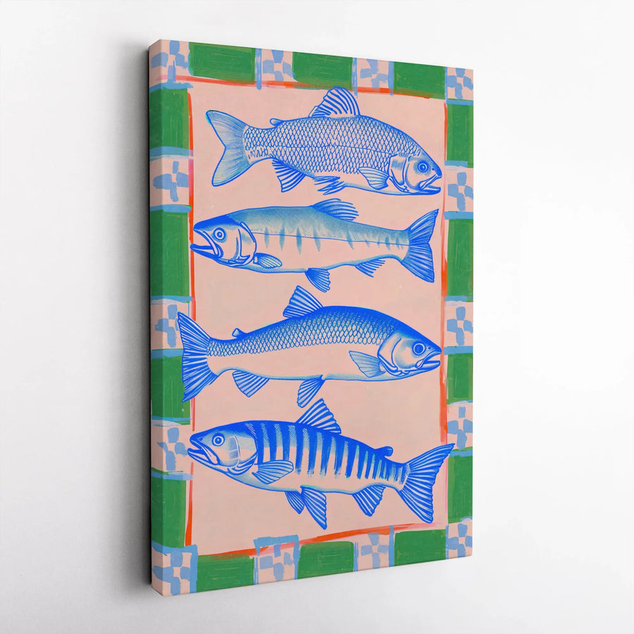 Fish Illustration Canvas Print | Retro Coastal Fish Chart Art | Premium Gallery Wrapped Canvas | Lake House Decor Gift for Angler