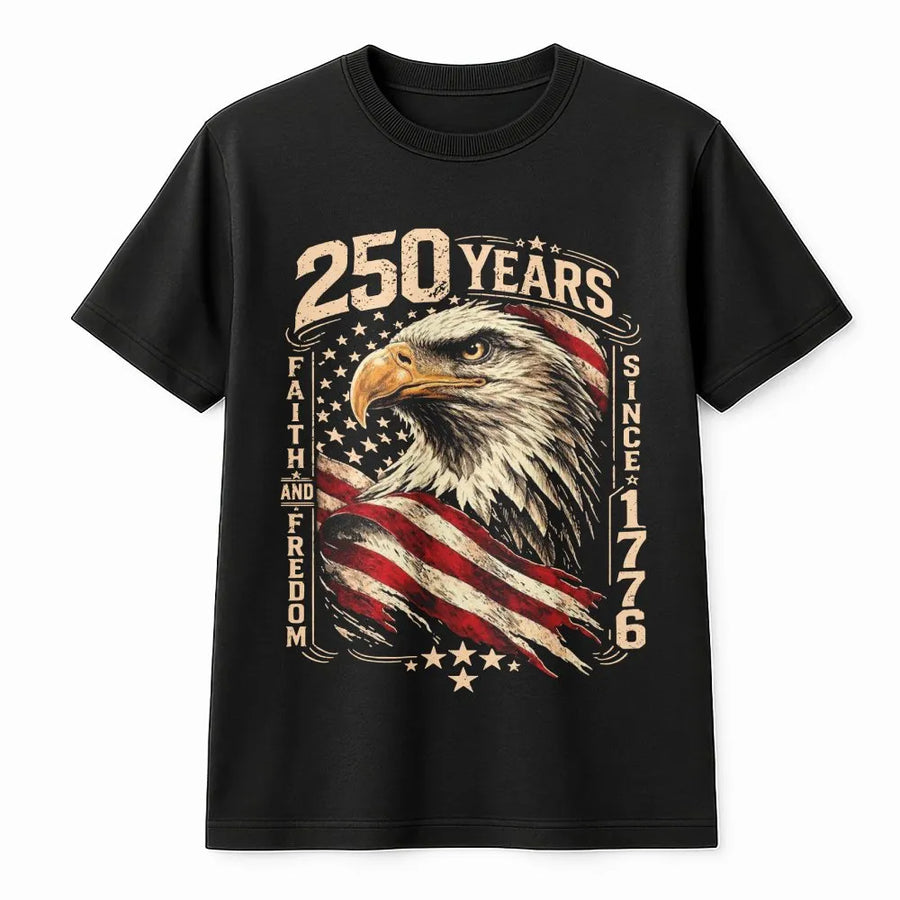 250 Years of Freedom T-Shirt | Vintage Eagle & American Flag Graphic | Premium Cotton Blend | Unisex USA Patriot Gift for 2026