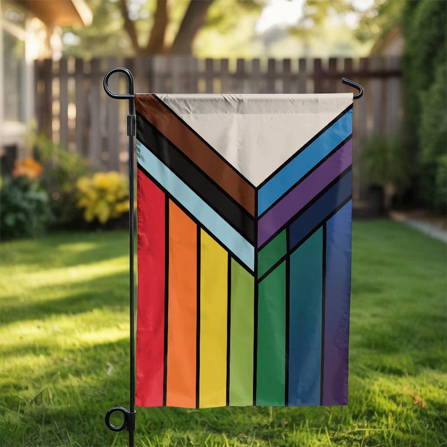 Progress Pride Garden Flag | Modern Geometric LGBTQ Inclusion Design | Premium Durable Polyester | Weather-Resistant Yard Decor Gift