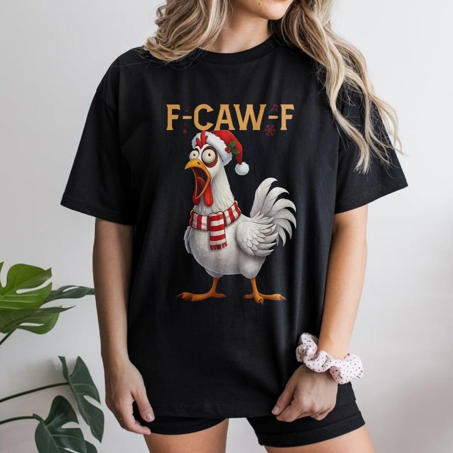 Funny Chicken Christmas T-Shirt | F-Caw-F Music Note Design | Premium Soft Cotton Tee | Humorous Holiday Gift for Poultry Lovers