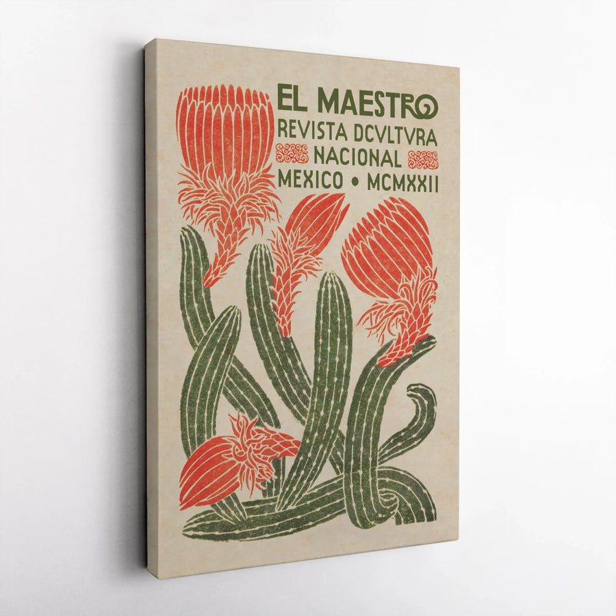 Mexican Cactus Wall Art | Vintage Botanical Blooming Succulent Print | 1.25 Inch Gallery Wrap Canvas | Premium Home Decor Gift