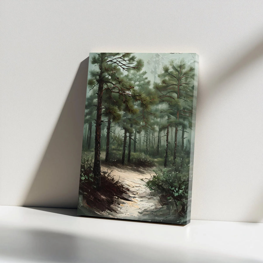 Forest Path Vertical Canvas | Textured Pine Tree Painting Print | Premium Thick Gallery Wrap | Rustic Cabin Wall Art & Nature Lover Gift