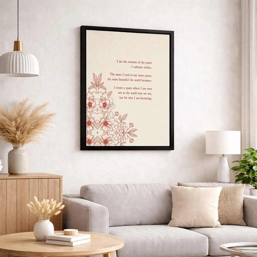 Inner Peace Wall Art | Inspirational Quote Floral Canvas Print | Premium Gallery-Wrapped Decor | Motivational Mindful Gift for Her