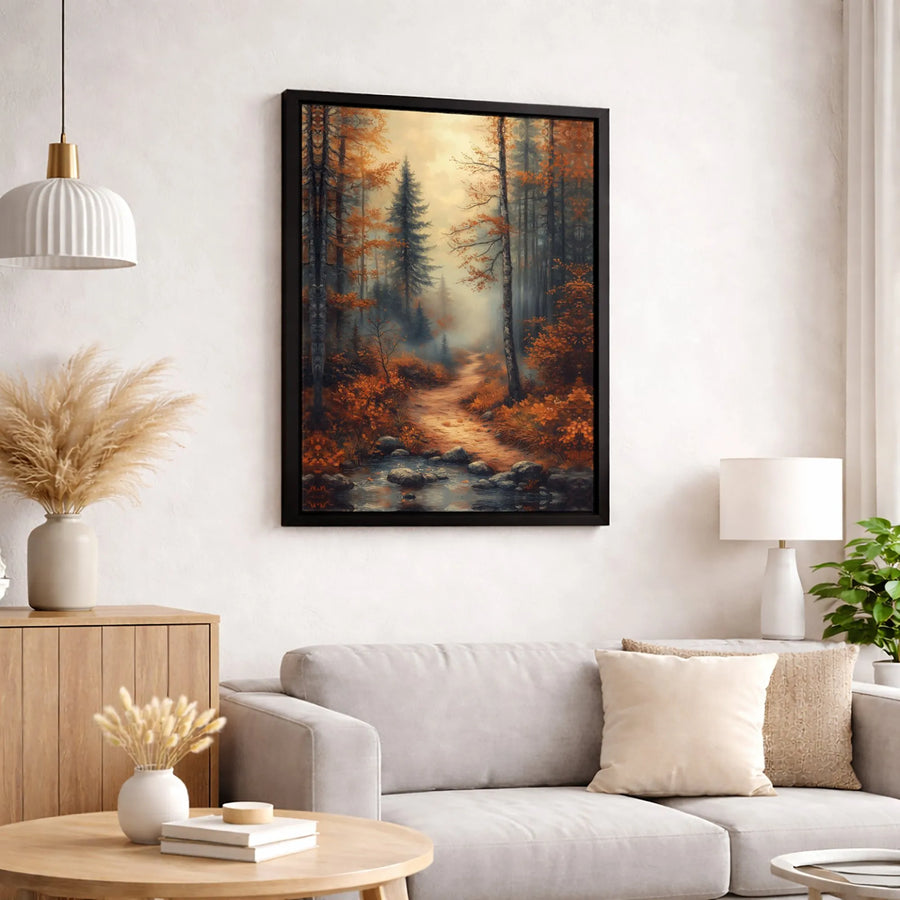 Misty Autumn Forest Path Canvas | Serene Woodland Landscape Wall Art | Gallery-Quality 1.25-Inch Profile | Fall Decor for Home or Office Gift