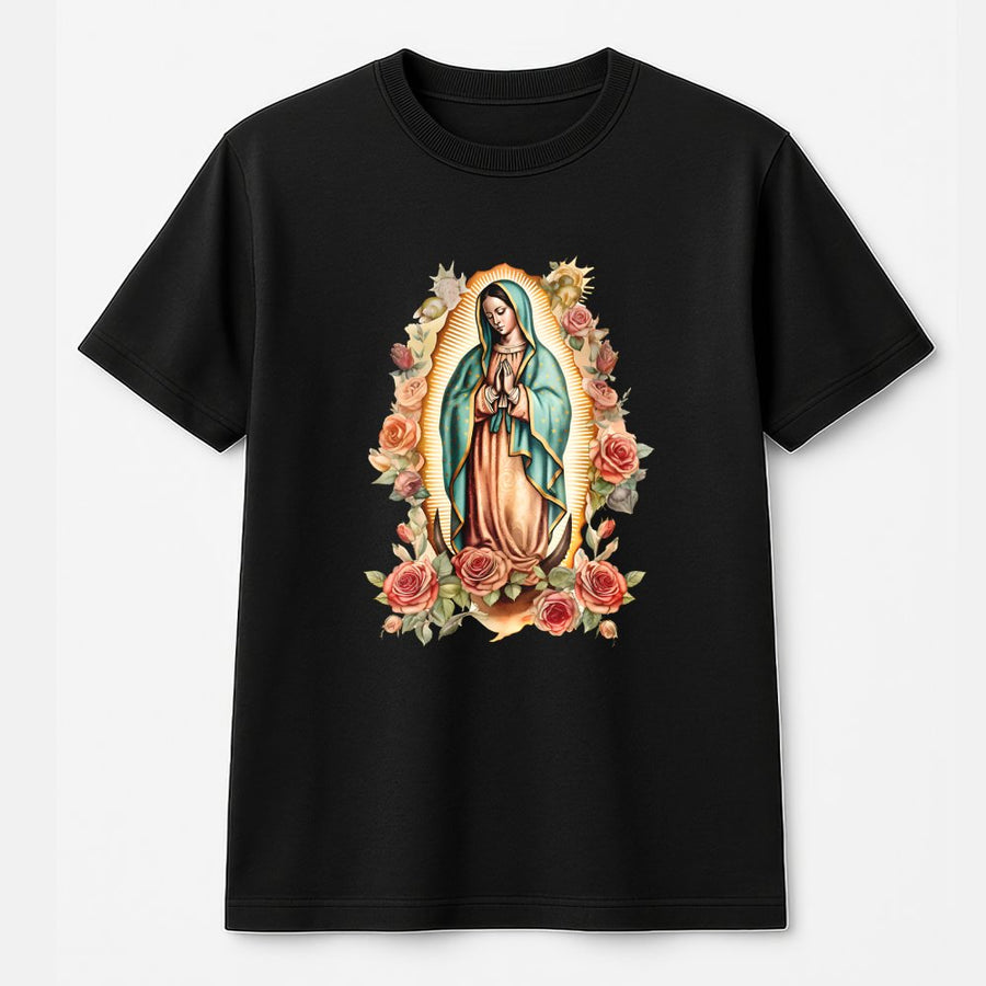 Our Lady Of Guadalupe T-Shirt | Virgin Mary Floral Religious Art | 100% Cotton Premium Tee | Catholic Gift For Her