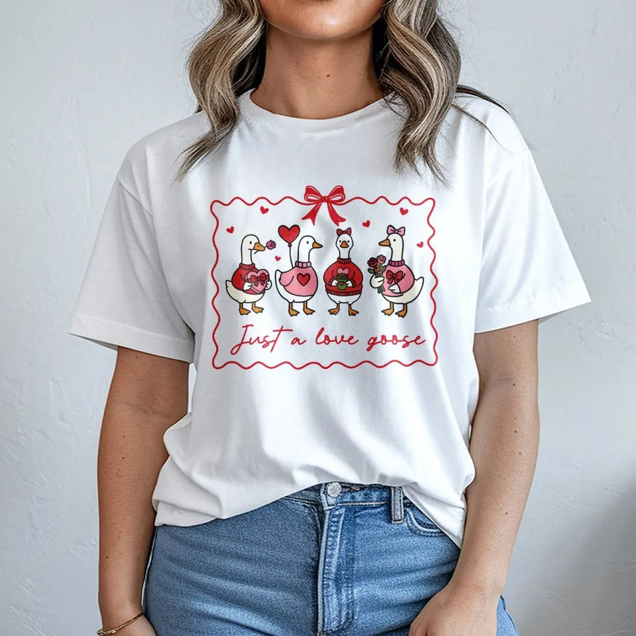 Just A Love Goose T-Shirt | Cute Valentine’s Day Animal Graphic | 100% Soft Cotton Premium Tee | Funny Gift for Goose Lovers and Couples