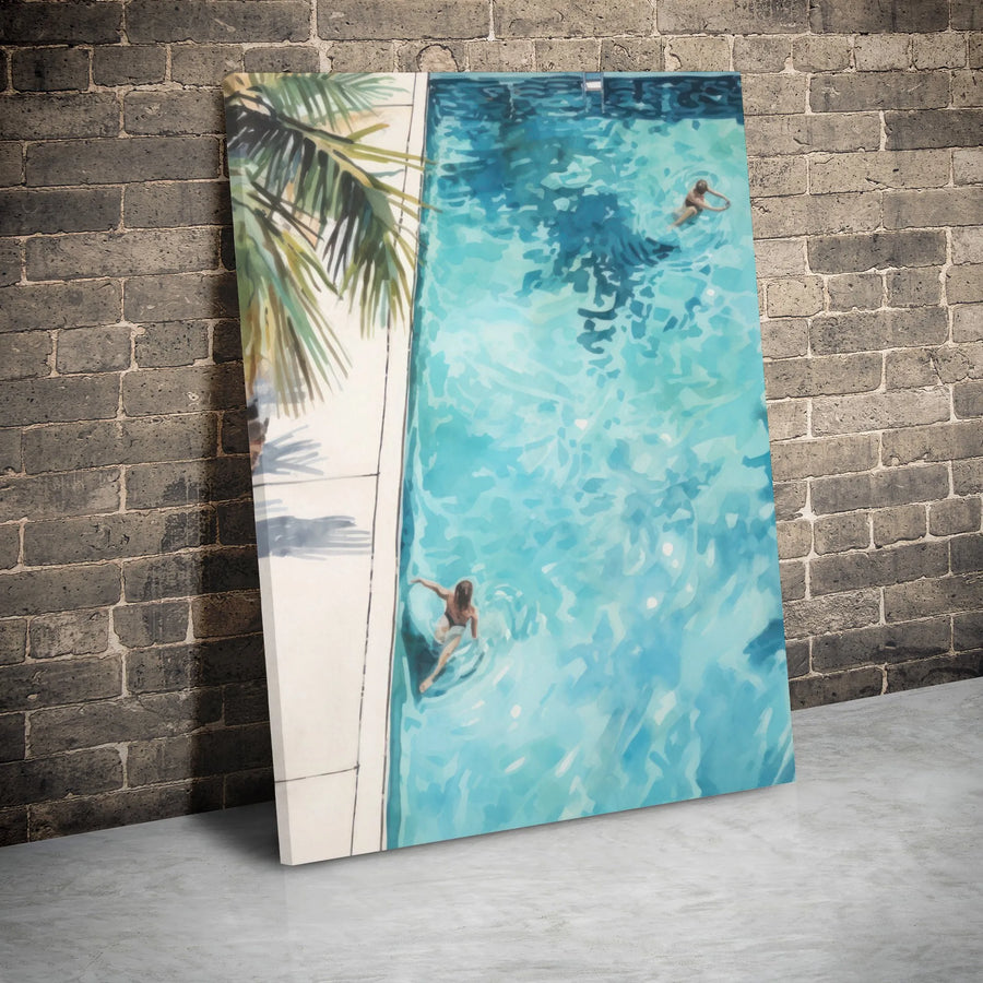 Swimming Pool Aerial Canvas Print | Relaxing Summer Vacation Art | Premium Gallery Wrap Decor | Coastal Modern Wall Art for Living Room