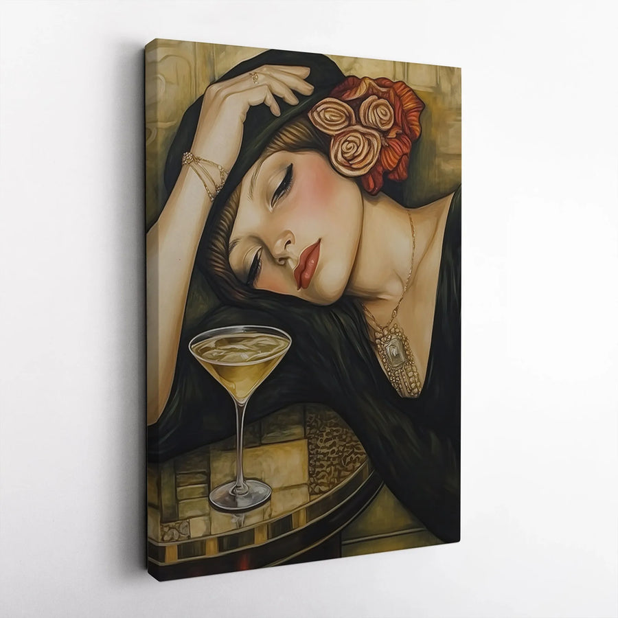 Art Deco Woman Canvas Print | Vintage 1920s Flapper Portrait | Thick Gallery Wrapped Canvas | Premium Speakeasy Bar Decor Gift