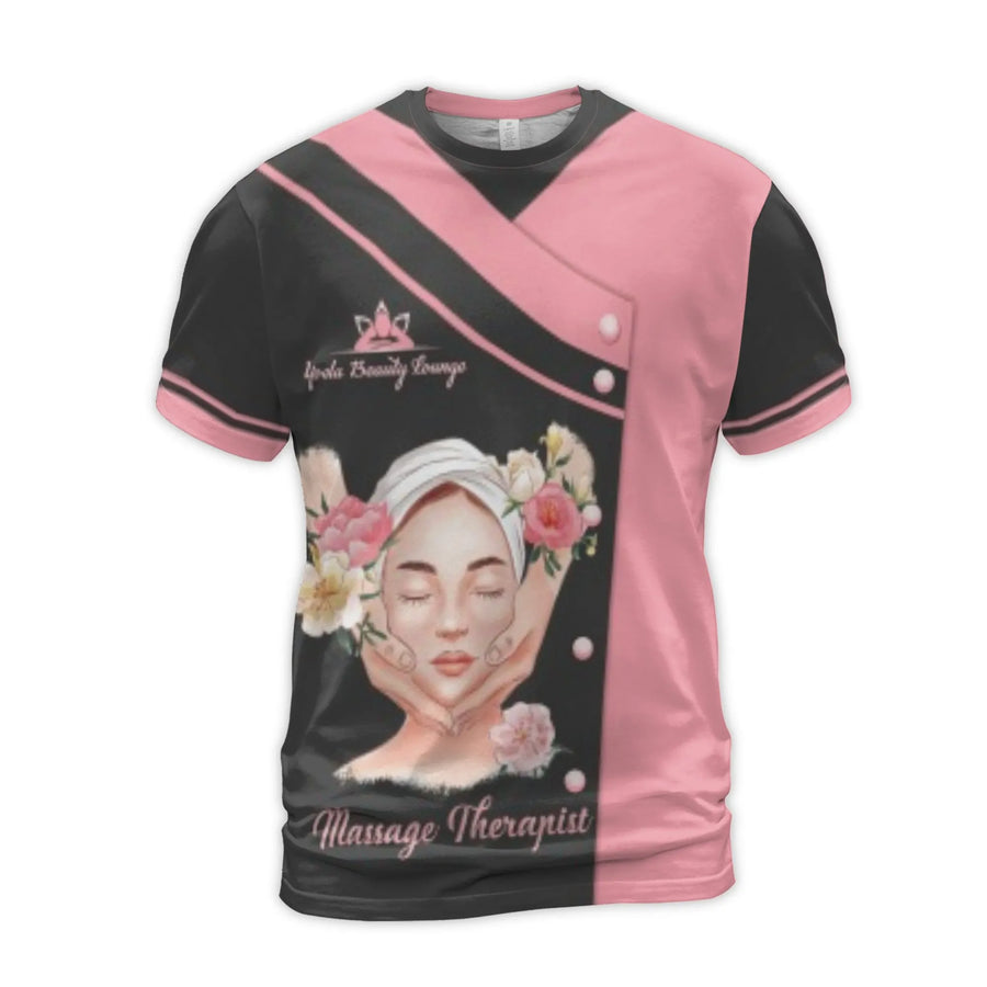 Massage Therapist T-Shirt | Spa Professional Floral Uniform Print | Premium Polyester Spandex | Gift for Estheticians and Massage Staff