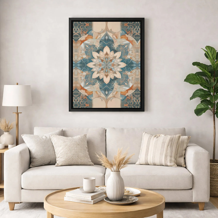 Abstract Mandala Canvas Wall Art | Teal and Terracotta Geometric Floral Print | Premium Gallery-Wrapped 1.25" Profile | Bohemian Home Decor Gift
