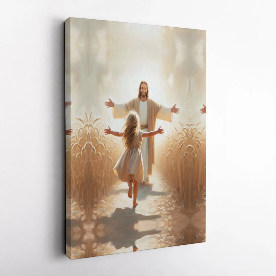 Jesus With Child In Wheat Field Canvas Art | Religious Christian Wall Decor | Gallery-Wrapped Premium Canvas | Inspirational Spiritual Gift