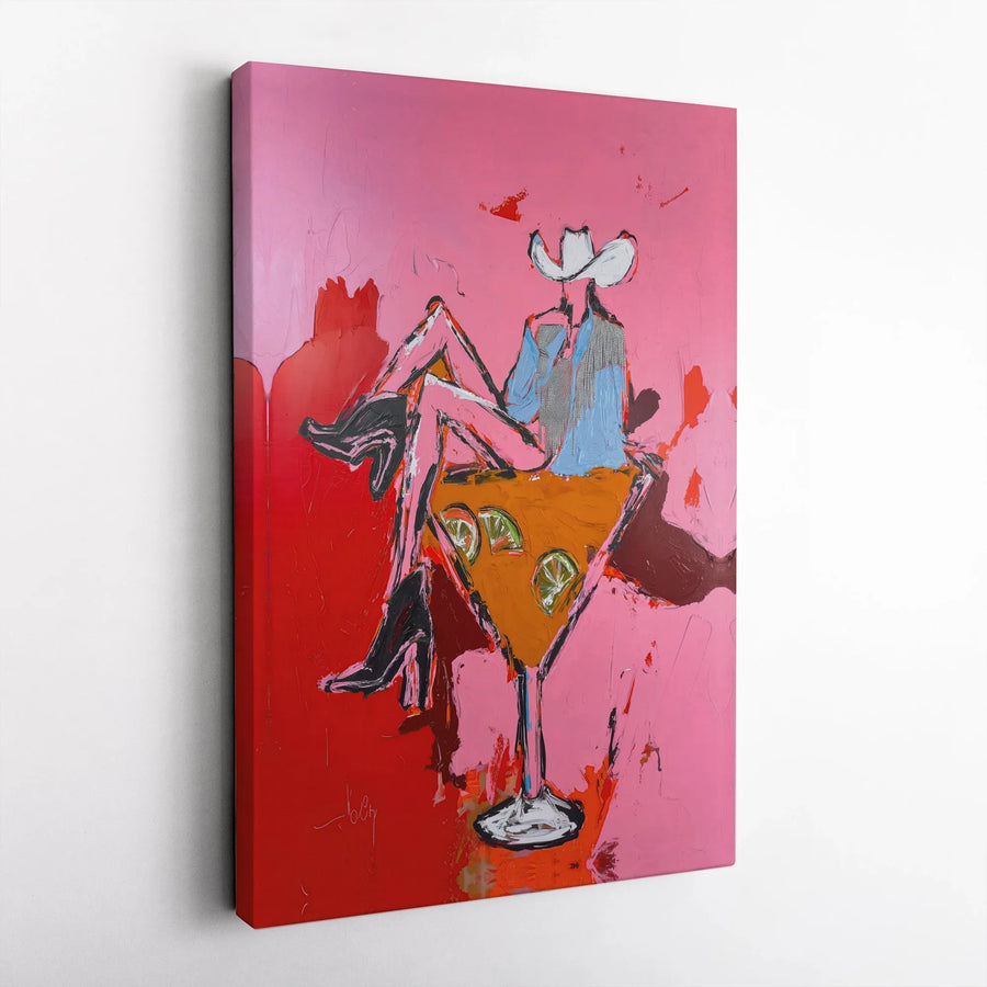 Cowgirl Cocktail Canvas Art | Abstract Western Pop Art Print | Premium Thick Gallery Wrap | Gift for Her | Modern Bar & Dorm Decor