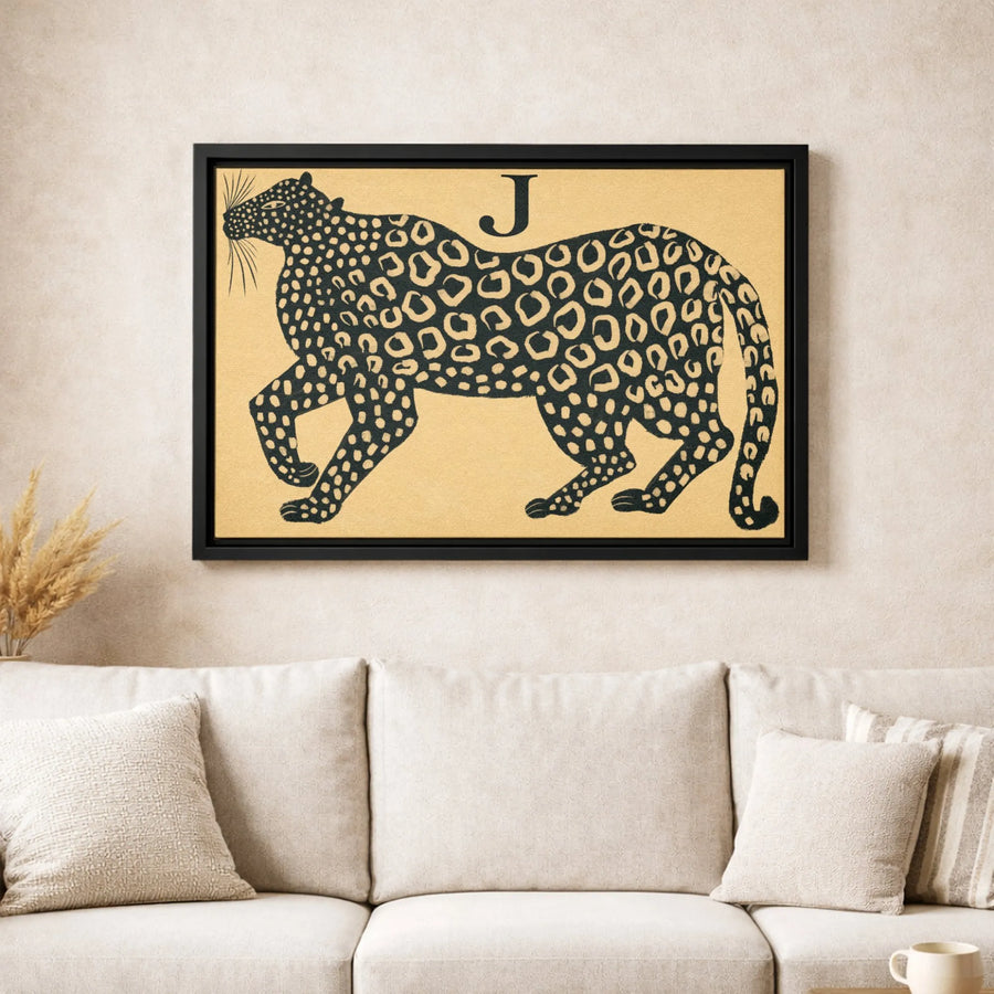 J is for Jaguar Canvas Wall Art | Mid-Century Modern Animal Print | Premium Gallery-Wrapped Decor | Alphabet Nursery & Office Gift