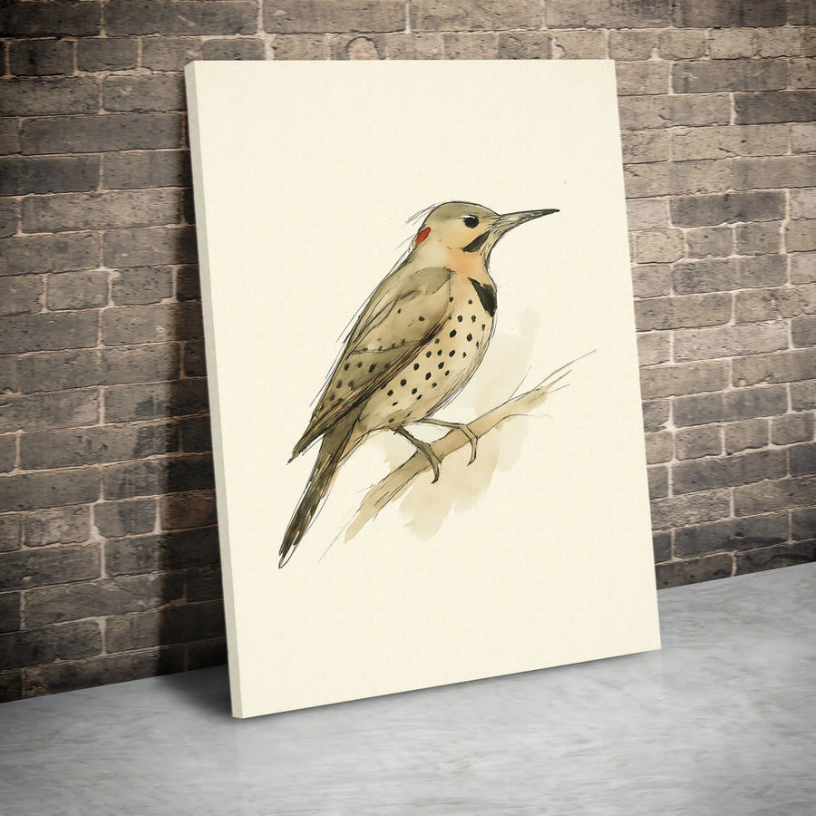 Northern Flicker Canvas Wall Art | Minimalist Bird Watercolor Sketch | Premium Thick Gallery Wrap | Gift for Nature Lover & Naturalist Decor