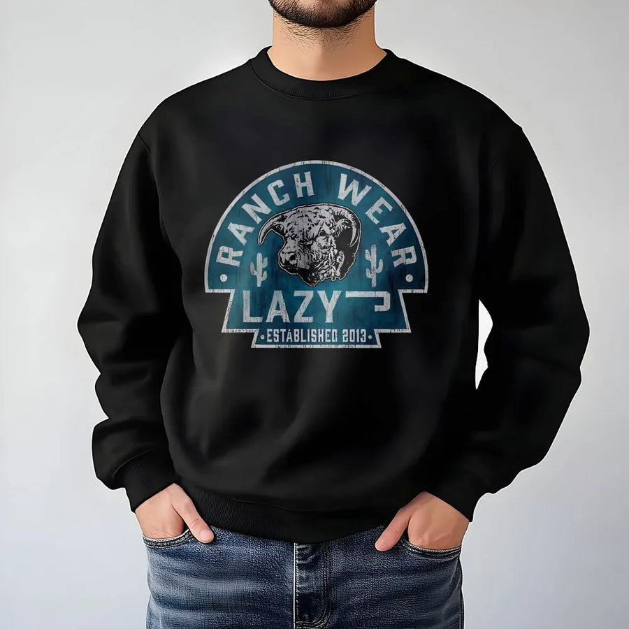 Lazy J Ranch Wear Sweatshirt | Vintage Hereford Bull & Cactus Graphic | 100% Cotton | Western Cowboy Farmer Gift