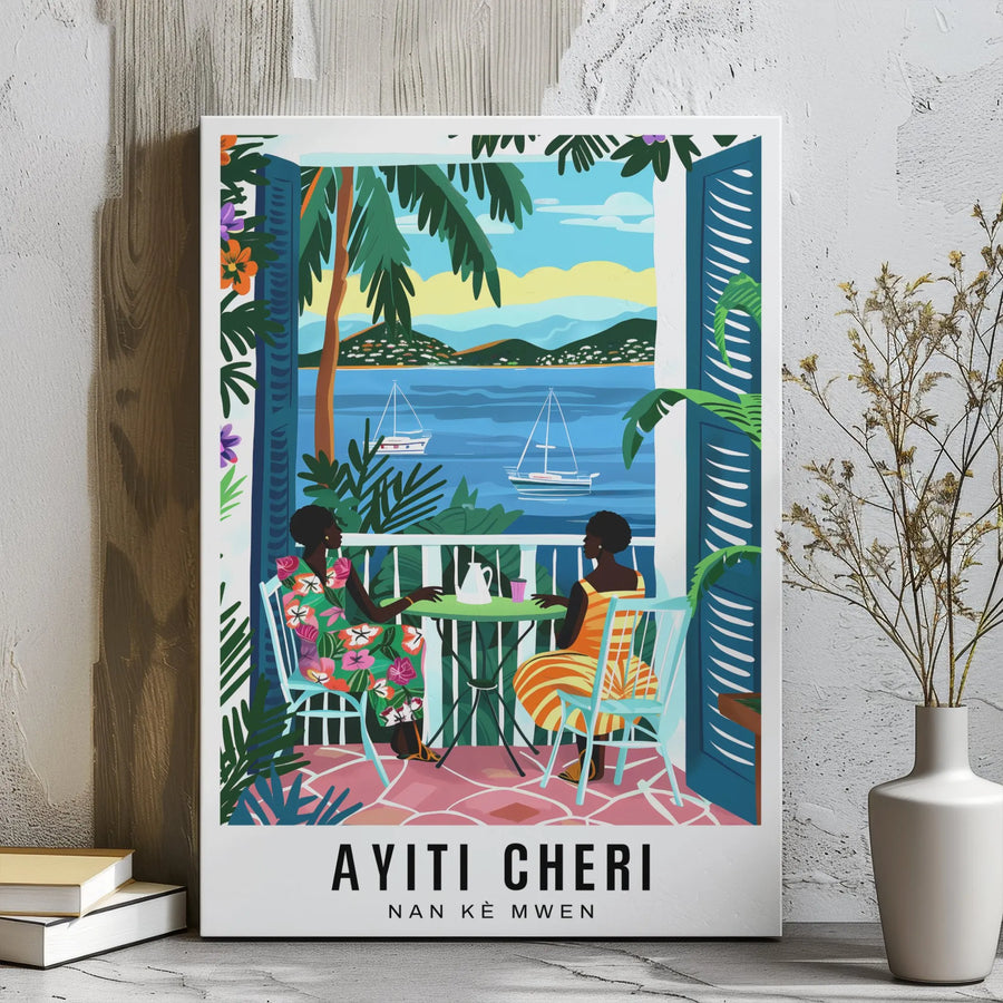 Haiti Wall Art Canvas | Ayiti Cheri Caribbean Travel Poster | Premium Gallery Wrap Decor | Haitian Heritage Home Gift for Living Room
