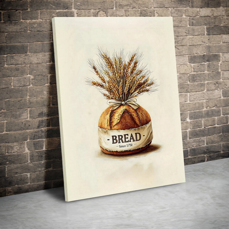 Bread Bakery Wall Art | Rustic Wheat Loaf Illustration | Premium Gallery Canvas | Kitchen Decor Gift for Baker