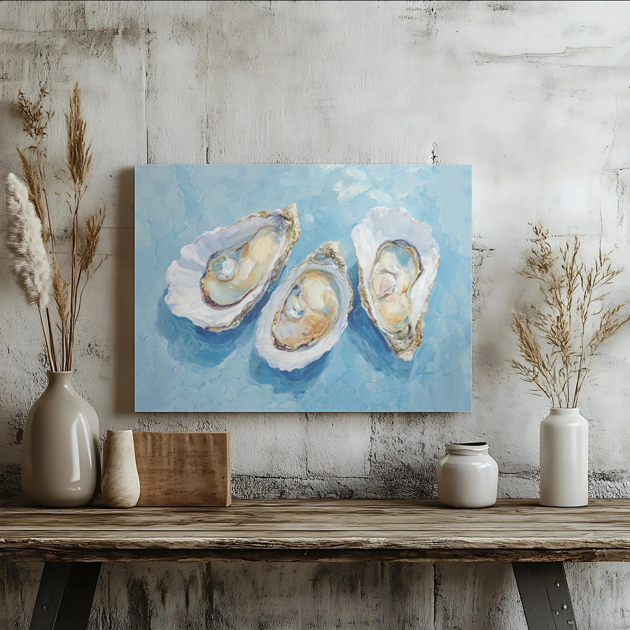 Oyster Shell Canvas Wall Art | Impressionist Coastal Kitchen Decor | Premium Fade-Resistant Gallery Wrap | Seashore Inspired Home Gift