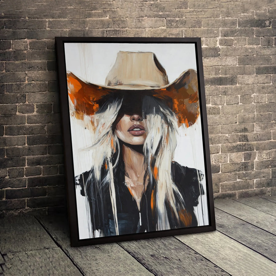Western Cowgirl Canvas Wall Art | Abstract Blonde Woman Oil Painting Style | Premium 1.25" Gallery Wrap | Modern Home Decor Gift for Her