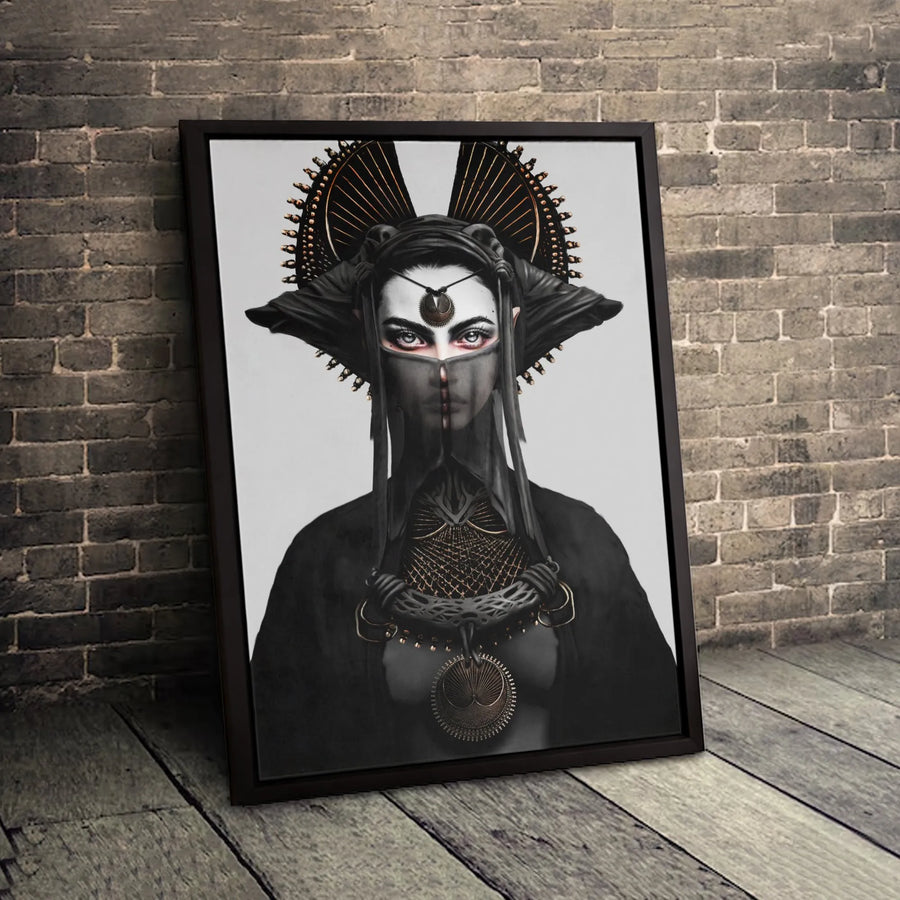 Gothic Fantasy Wall Art | Mysterious Veiled Woman Portrait | Premium Gallery Canvas | Dark Academia Home Decor Gift