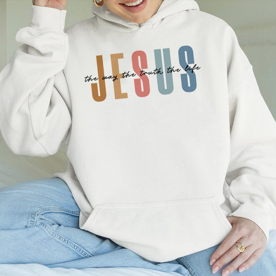 Jesus The Way The Truth The Life Hoodie | Retro Christian Graphic Pullover | Premium Cotton Blend | Faith-Based Religious Gift for Believers