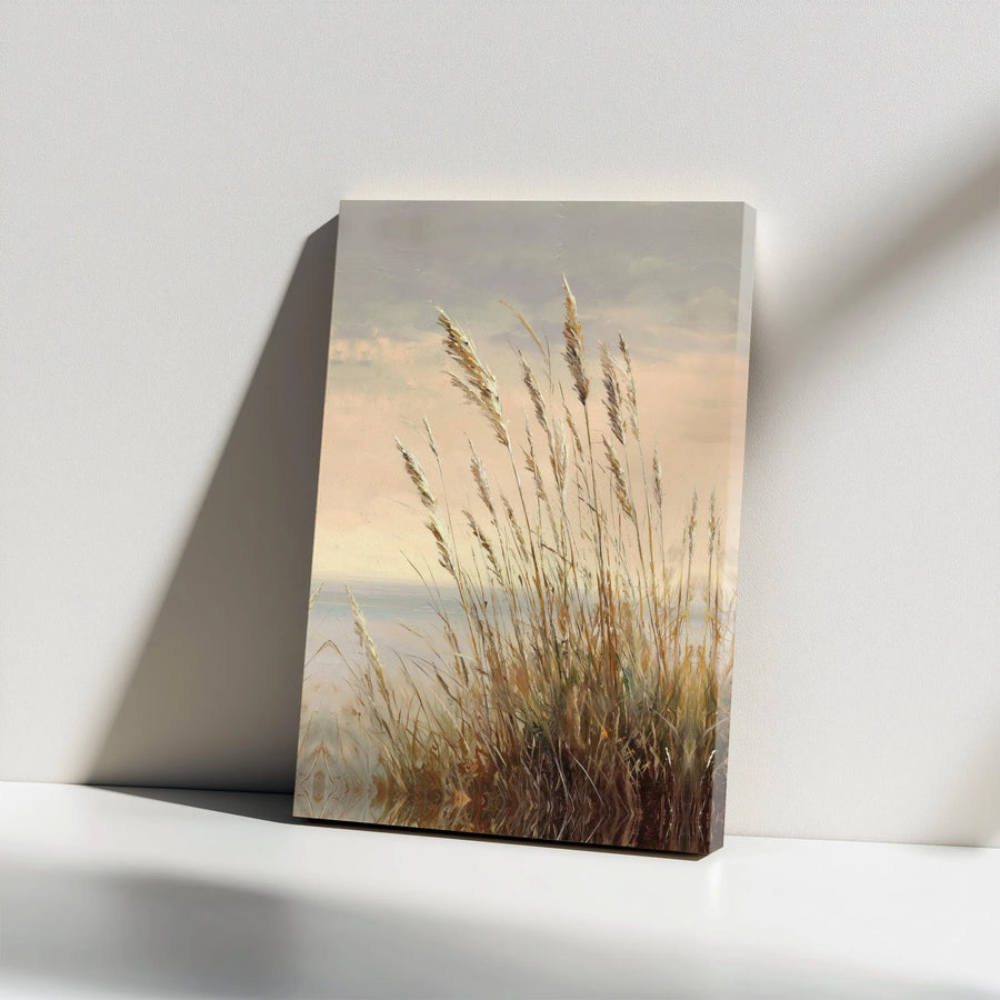 Coastal Beach Grass Canvas Wall Art | Painterly Tall Grass Landscape | Premium Gallery Wrap Decor | Serene Nature Print for Living Room