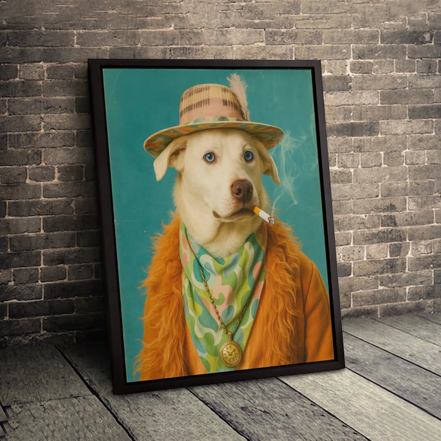 Dog Smoking Cigarette Wall Art | Retro 70s Fashion Husky Portrait | Premium Gallery Wrapped Canvas | Unique Eclectic Home Decor Gift