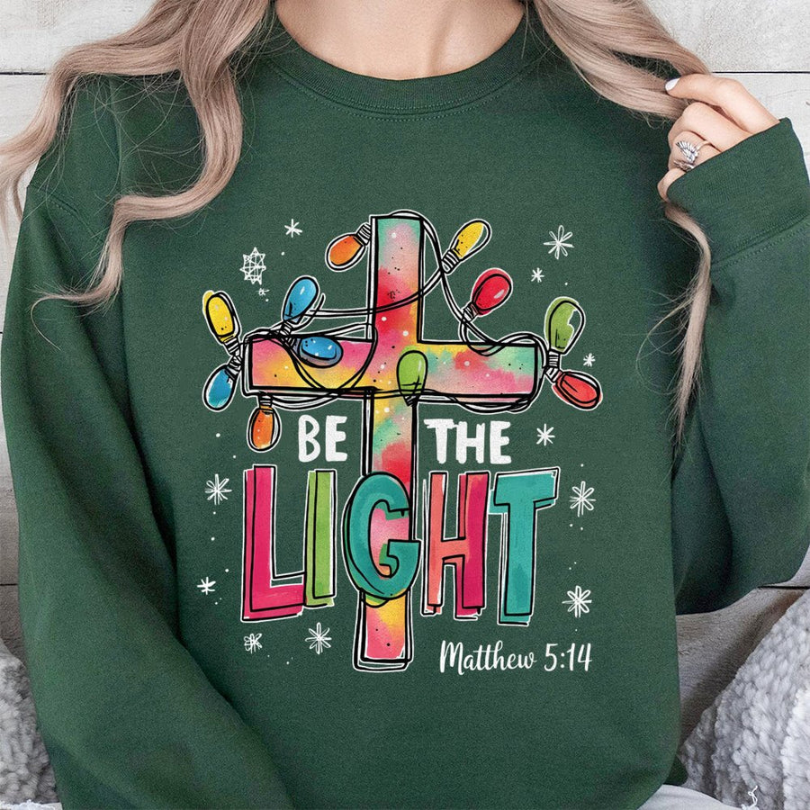 Be The Light Sweatshirt | Matthew 5:14 Bible Verse Christmas Design | Premium Cotton Blend | Christian Religious Gift for Women and Men