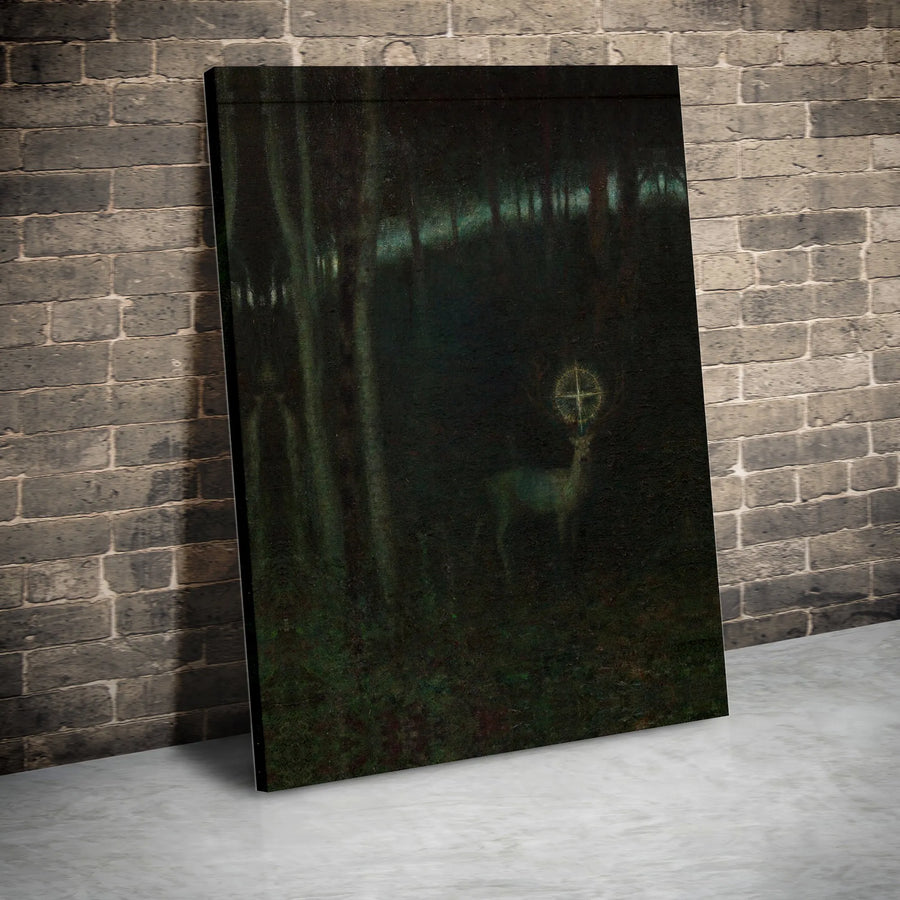 Vision Of Saint Hubertus Canvas Print | Gothic Forest Deer Wall Art | Premium Gallery Wrap Decor | Religious Christian Gift For Home Office