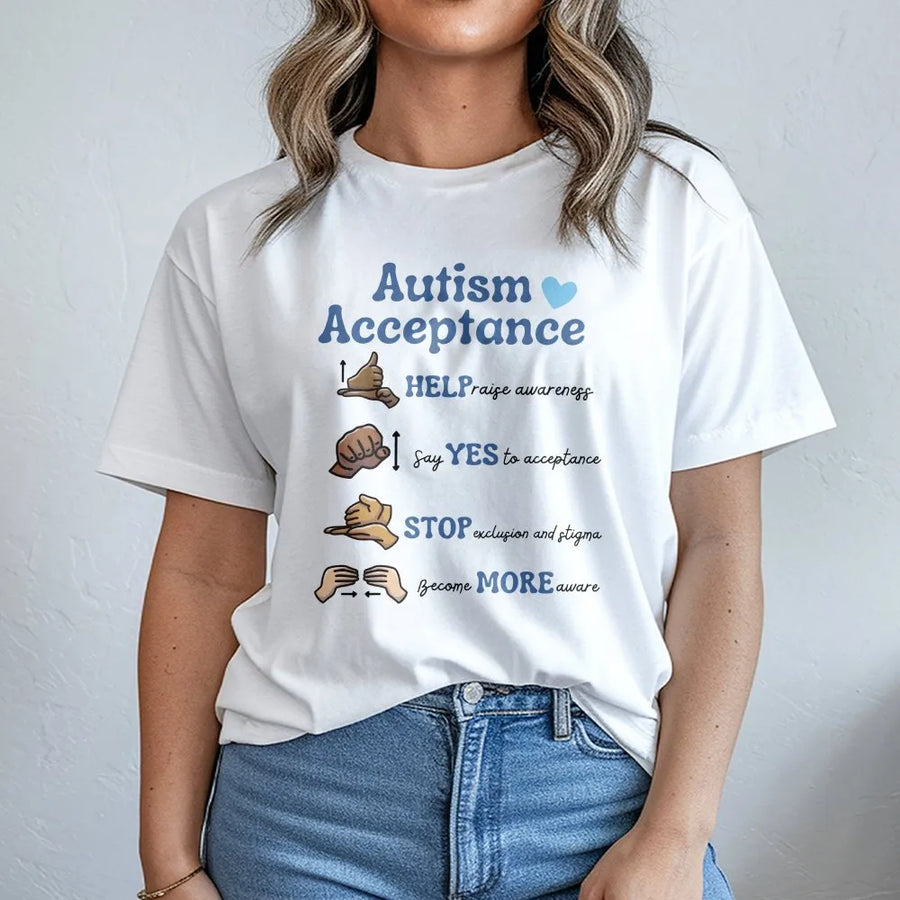Autism Acceptance T-Shirt Sweatshirt | Inspirational Sign Language Design | Premium Cotton Blend | Gift for SPED Teacher & Advocate