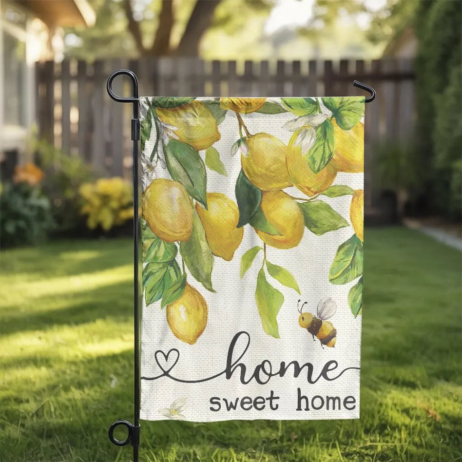 Home Sweet Home Garden Flag | Watercolor Lemon and Bee Decor | Double Sided Weather Resistant | Housewarming Gift & Farmhouse Yard Decor