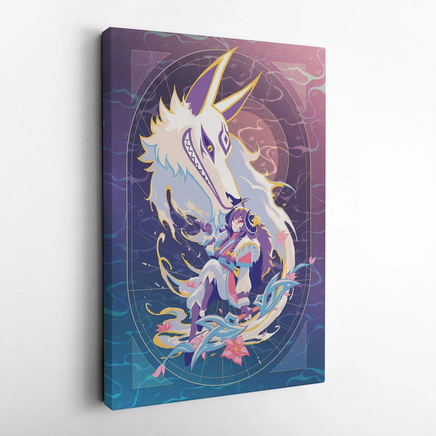 Anime Wolf Spirit Canvas Art | Ethereal Forest Guardian Wall Decor | Premium Gallery Wrap Print | Fantasy Gaming Room Gift for Gamers